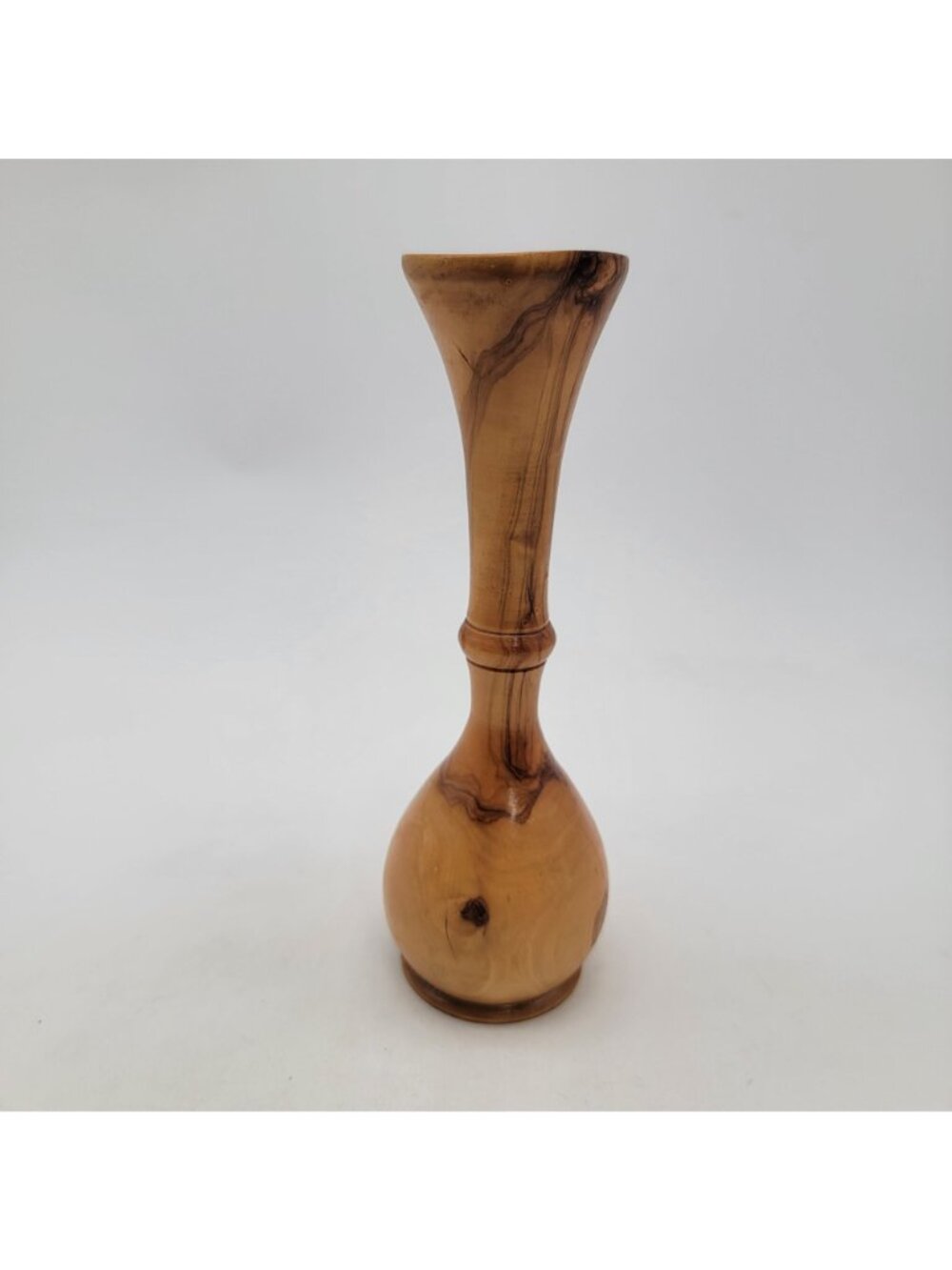 Hand Carved Wooden Bud Vase w/ Natural Wood Grain Design Unique Decorative Piece - Picture 4 of 8
